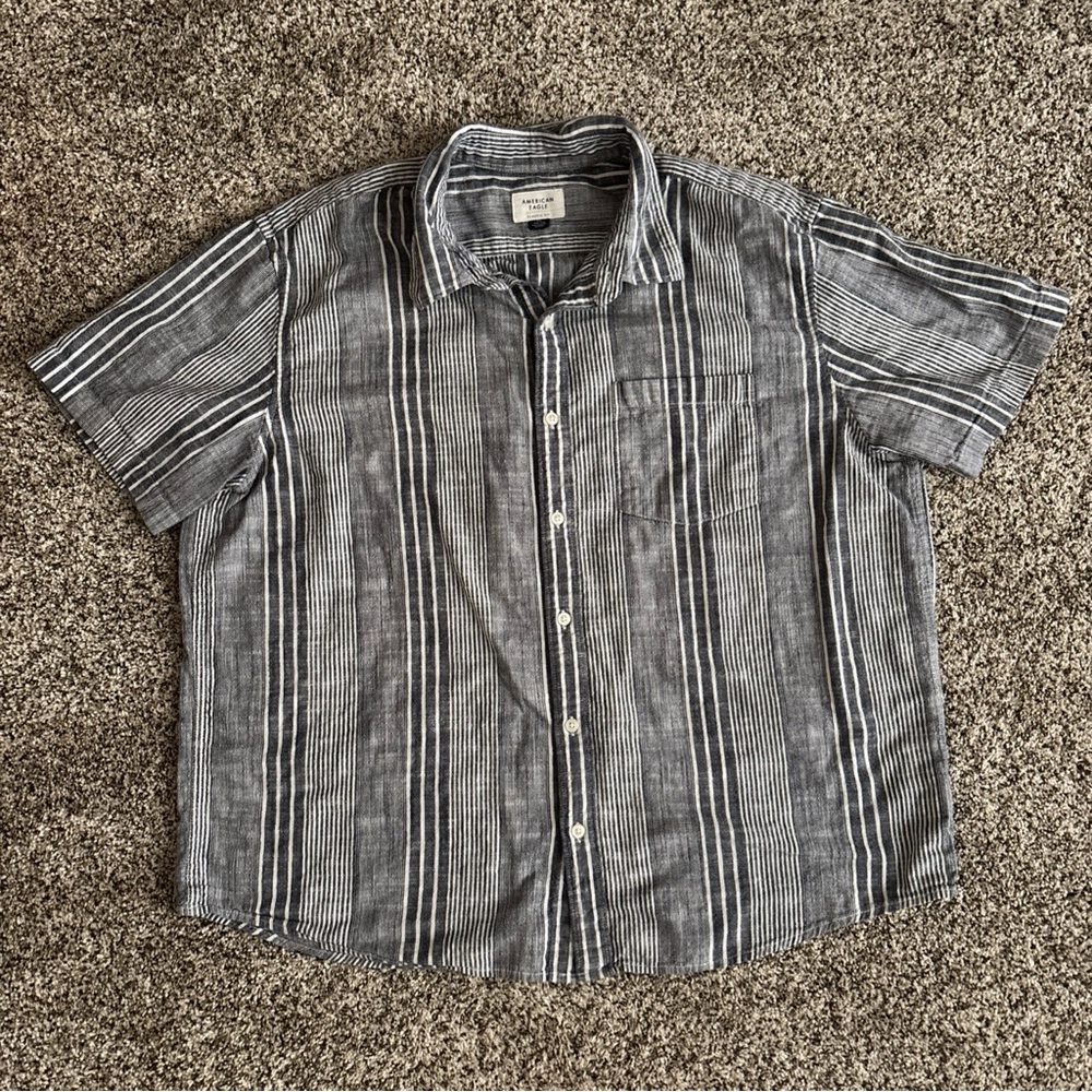 American Eagle Classic Fit Striped Button Up Shirt XXL Cotton Coastal Dadcore